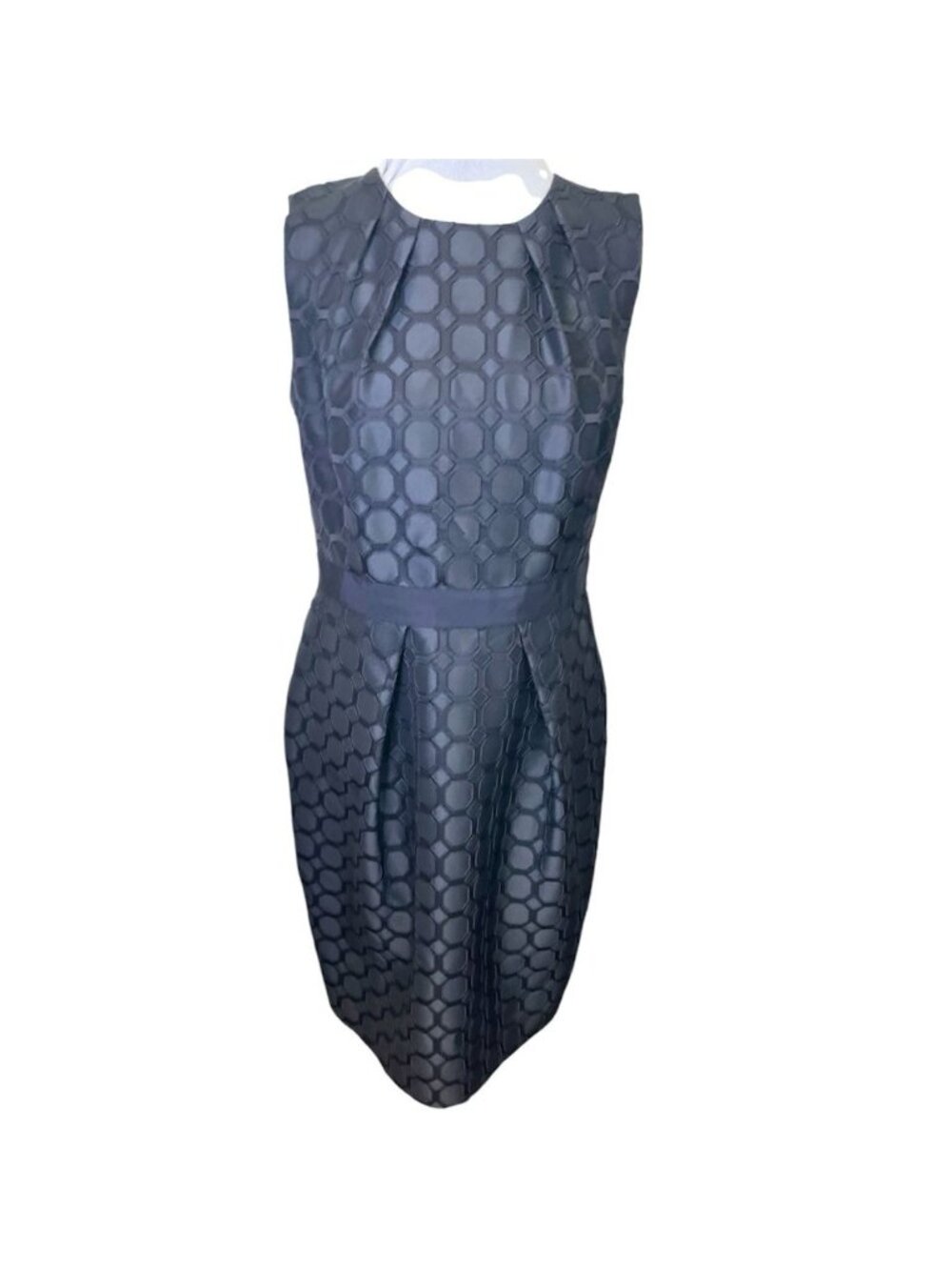 Carmen Marc Valvo Black Jacquard Chic Cocktail Sheath Dress Sz 10 Sleeveless